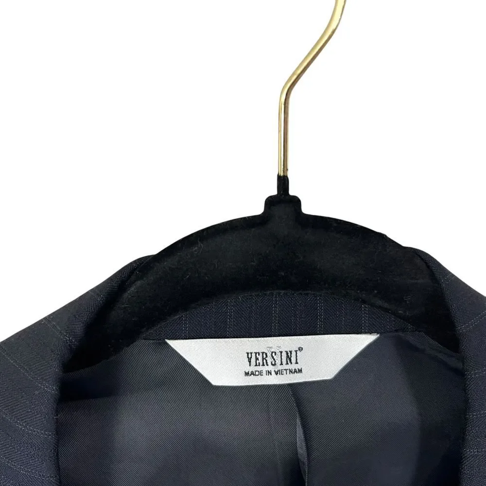 Versini Mens Wool Blazer Suit Navy Pinstripe 2 Button Notch Collar Vented Sz 50R